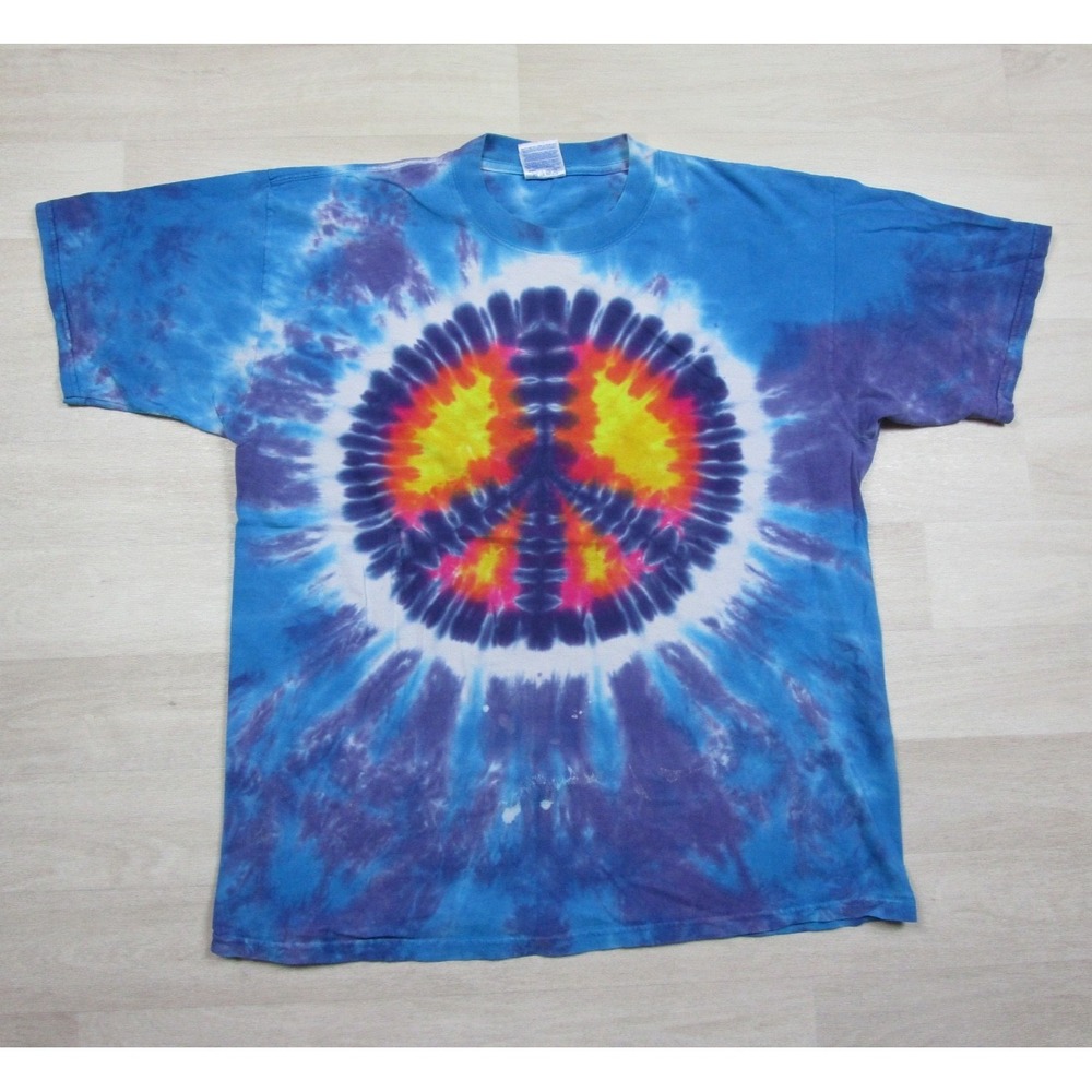 Vintage 90s Tie Dye Weed Marijuana T Shirt (XL) Peace Sign Hipster Hippy